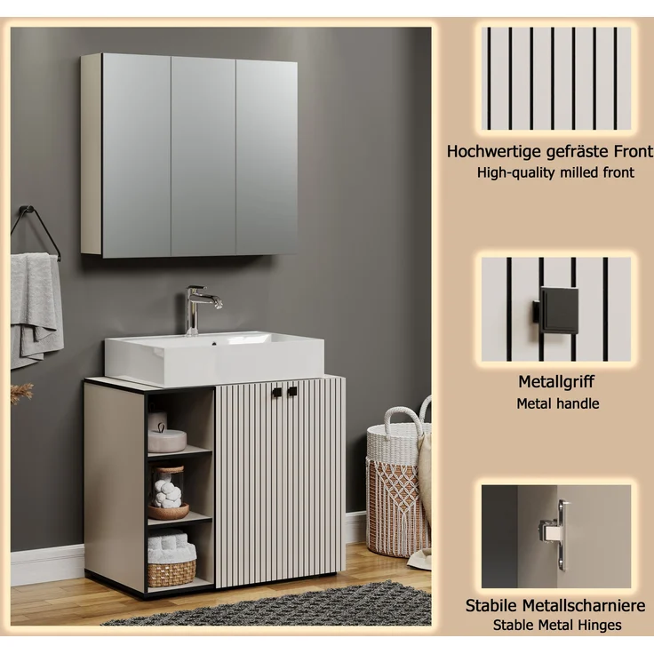 Badmöbel Set Bliss in grau 90 cm – Bild 7