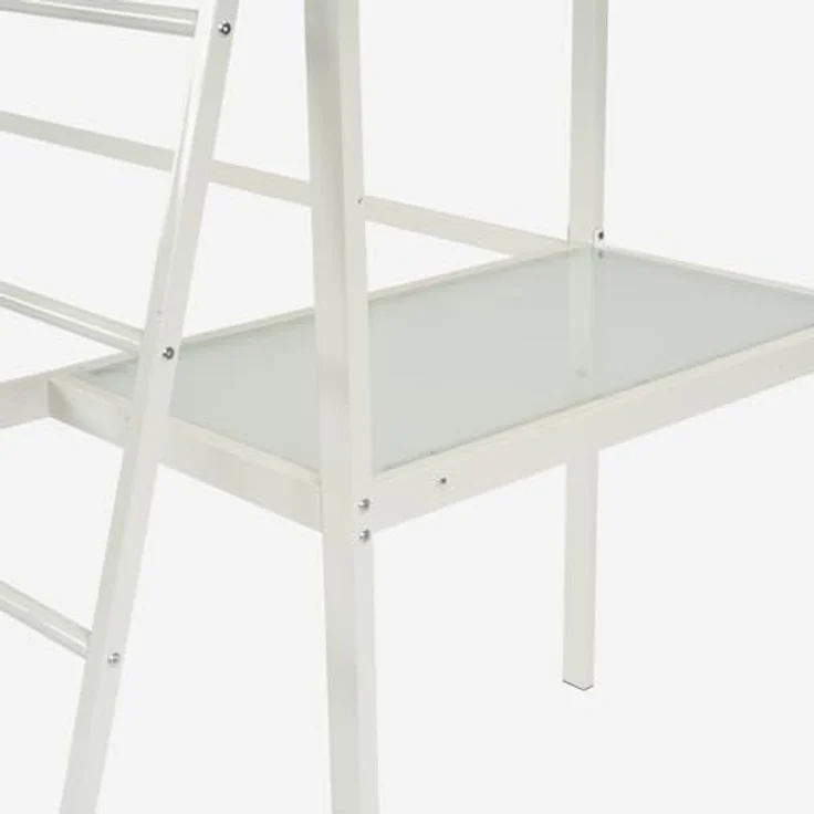 MEUBLE COSY Hochbett 140x190 cm Bettrahmen Etagenbett mit Lattenroste und Schreibtisch aus Glas und Metall, Industriell, für Erwachsene und Kinder, Weiß – Bild 7