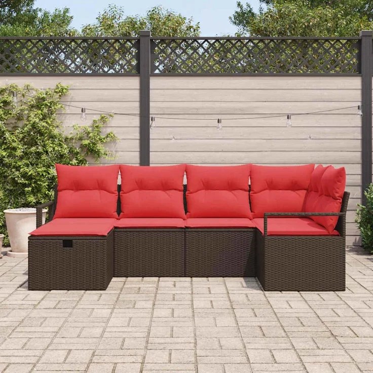 vidaXL Sofa Set 6 stk. Braun und Rot Poly-Rattan 3359183 – Bild 3