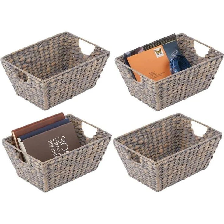 mDesign Flechtkorb Aufbewahrungskorb Wasserhyazinthe 4er Set Grau – Bild 9