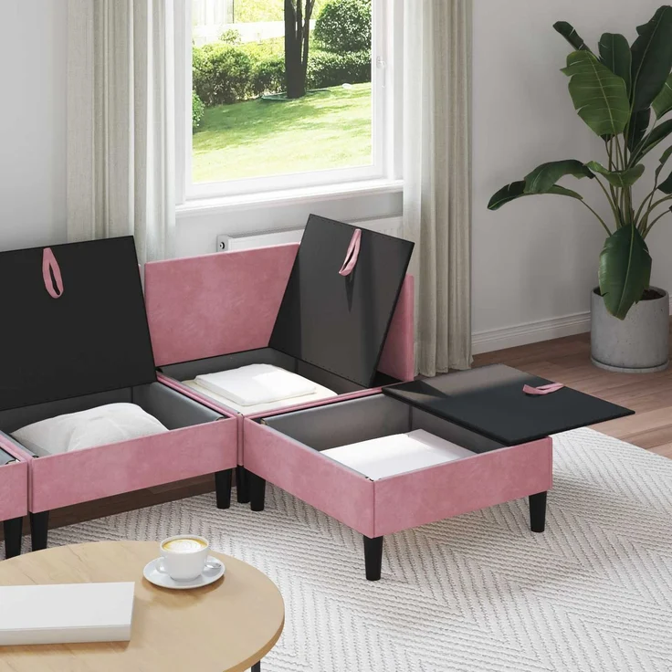 vidaXL Wohnzimmergarnitur mit Kissen mit Speicher 4 pcs Rosa Samt 3413745 – Bild 3