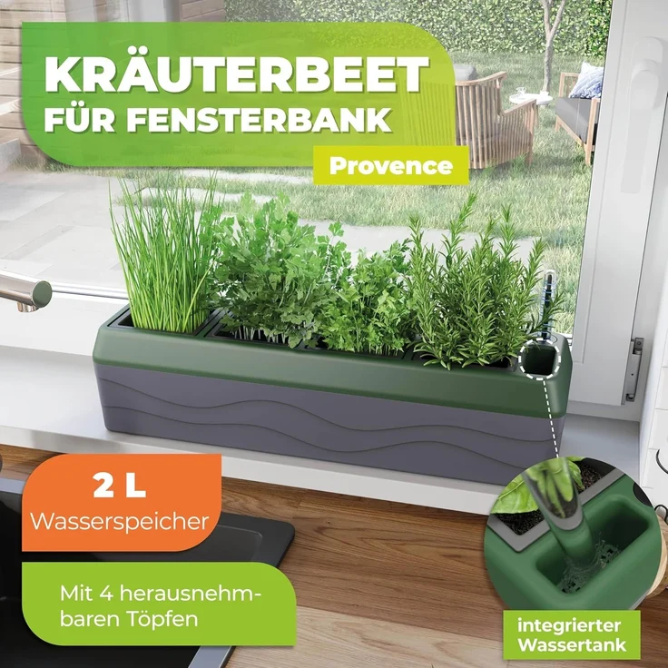 BioGreen Fensterbank-Kräuterbeet Provence Kunststoff 42 x 12 x 11 cm grau-grün – Bild 2