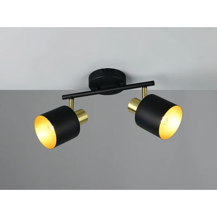 Retro Deckenstrahler EVA 2-flammig aus Metall Schwarz Gold, Breite 36,5cm – Bild 3