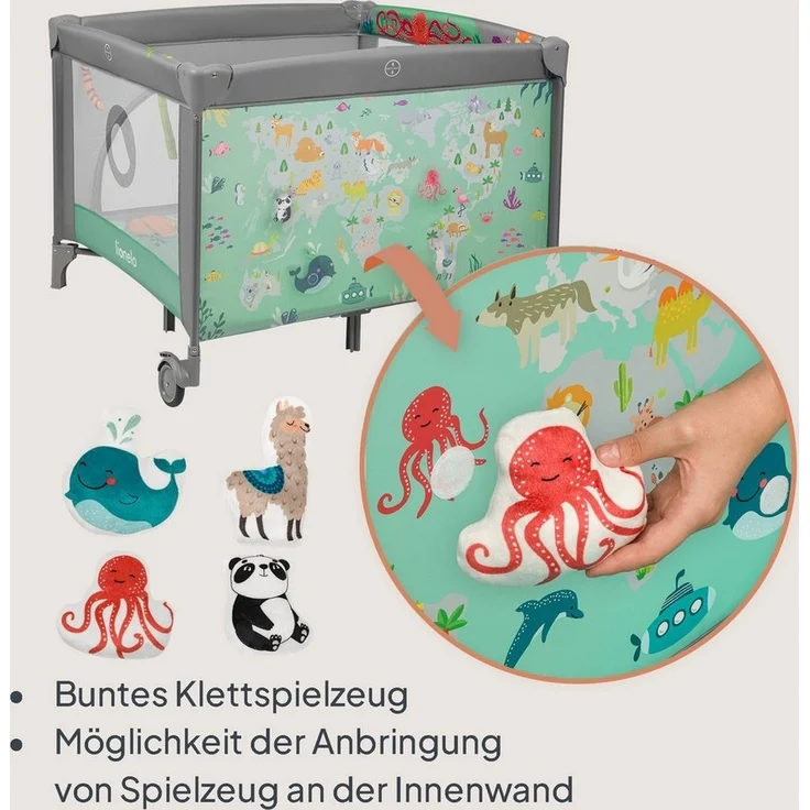 Lionelo 2-in-1 Laufstall und Reisebett mit Matratze für Babys MILLE PLUS bis 15 kg, 0–36 Monate, Seiteneinstieg, 3D-Matratze, 2 Rollen mit Bremse, Faltbar, Tragetasche – Bild 3