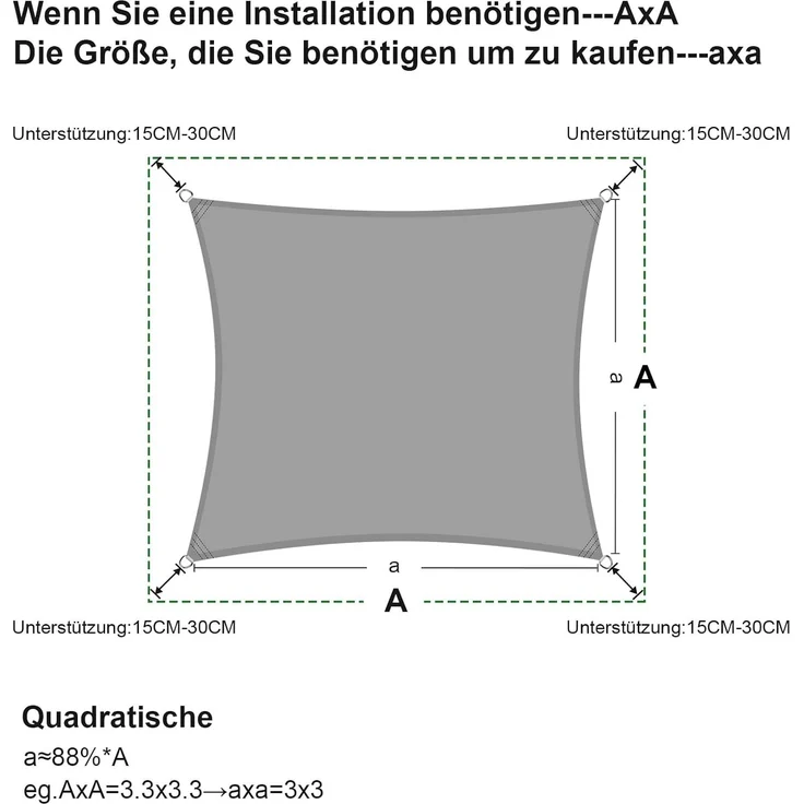 SUNNY GUARD Sonnensegel Rechteckig 3x3 m Wasserdicht Sonnenschutz Wetterschutz Segel Baldachin UV Schutz für Balkon Terrasse Garten, Grau Anthrazit – Bild 5