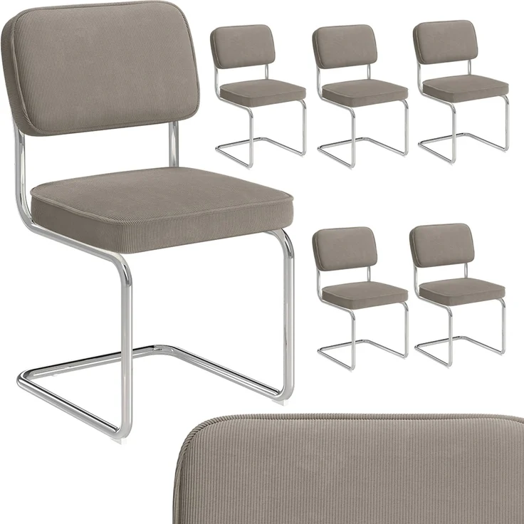 skølm 'Thund' Esszimmerstühle 6er Set, macchiato, Polsterstuhl aus Cord mit verchromten Metallgestell, Schwingstuhl bis 120 kg belastbar – Bild 1