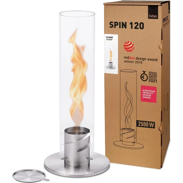 höfats Tischfeuer SPIN 120 silber Edelstahl/Glas Ø 23/12 cm Windlicht Gartenfackel – Bild 1