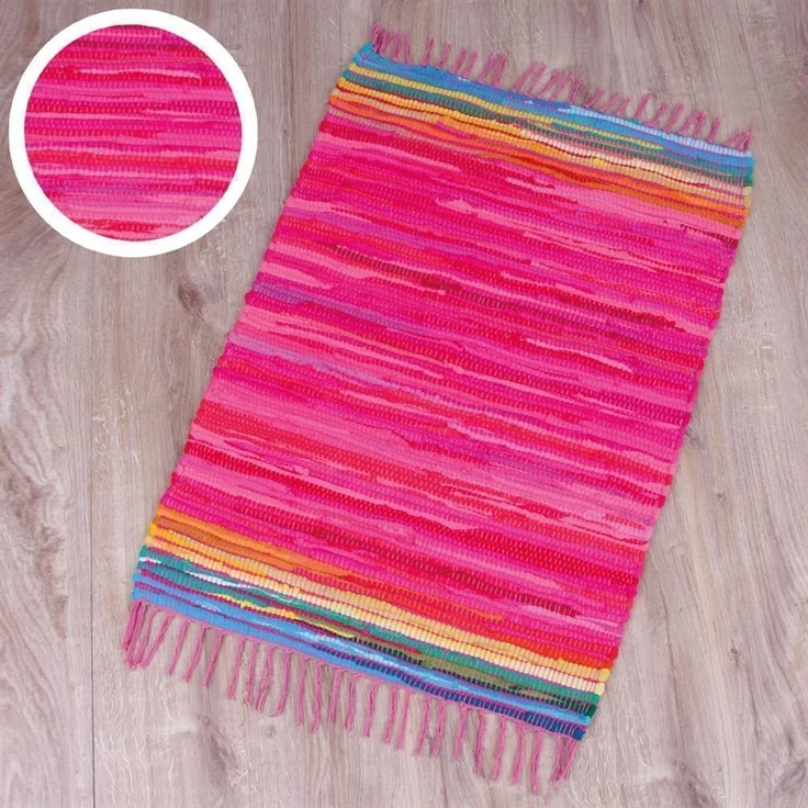 Flickenteppich handgewebter Teppich aus Baumwolle, stylischer und strapazierfähiger Fleckerlteppich in vielen verschiedenen modischen Ausführungen erhältlich (90 x 150cm / pink - rosa) – Bild 2