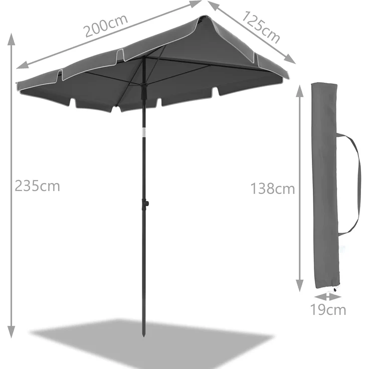 VOUNOT Sonnenschirm Rechteckig für Balkon und Terrasse, 200 × 125 cm, Knickbarer Balkonschirm, Sonnenschutz UV 50+, Grau – Bild 7