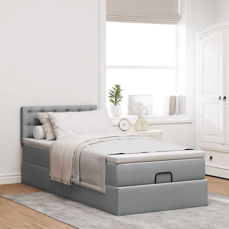 vidaXL Ottoman-Bett mit Matratze Hellgrau 90x200 cm Stoff 3311511 – Bild 1