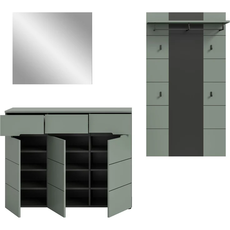 Garderobenkombination (B/H/T: 215x190x37 cm) in Smoke Green Nachbildung – Bild 3