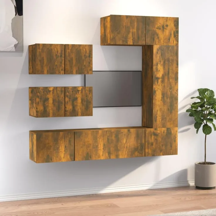 6-tlg. TV-Schrank-Set Räuchereiche Holzwerkstoff [3114555]