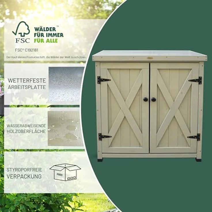 HABAU Gartenschrank "Laura" aus Holz, mit Arbeitsplatte, Grau, 80 x 45 x 92 cm – Bild 7