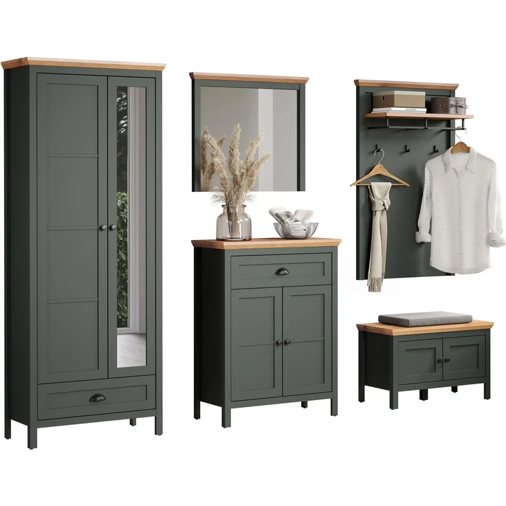 Garderobe Set Stanton in grün und Eiche Landhaus 260 x 198 cm – Bild 3