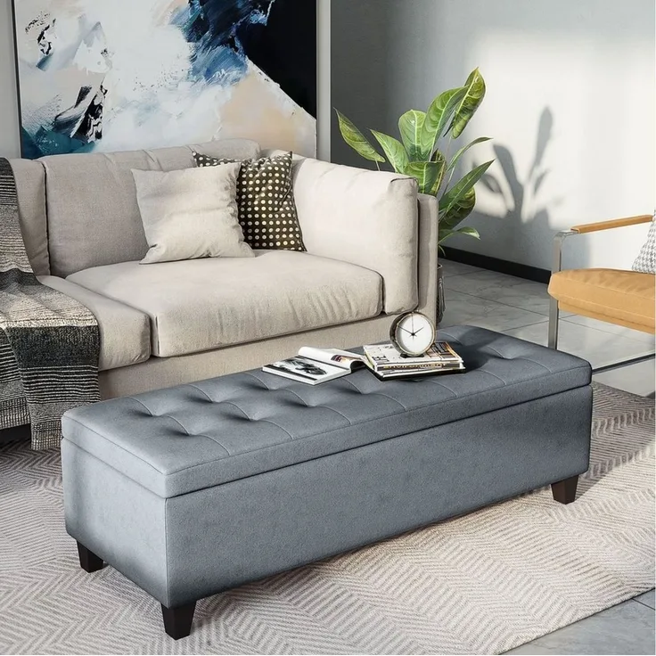 HOMCOM Sitzbank Aufbewahrungsbank mit Deckel (Polsterbank, 1-St, Bettbank), Grau, 125 x 49 x 41,5 cm