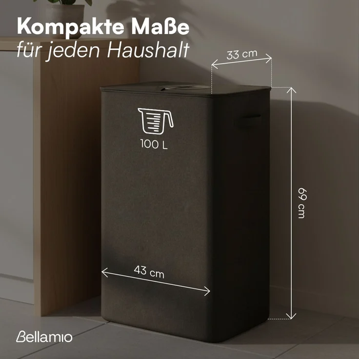 Bellamio 'Sur' Pfandflaschen Sammelbehälter mit Deckel aus Stoff 100L, herausnehmbare Innentasche mit Griffen, waschbar & tropfsicher, anthrazit – Bild 8