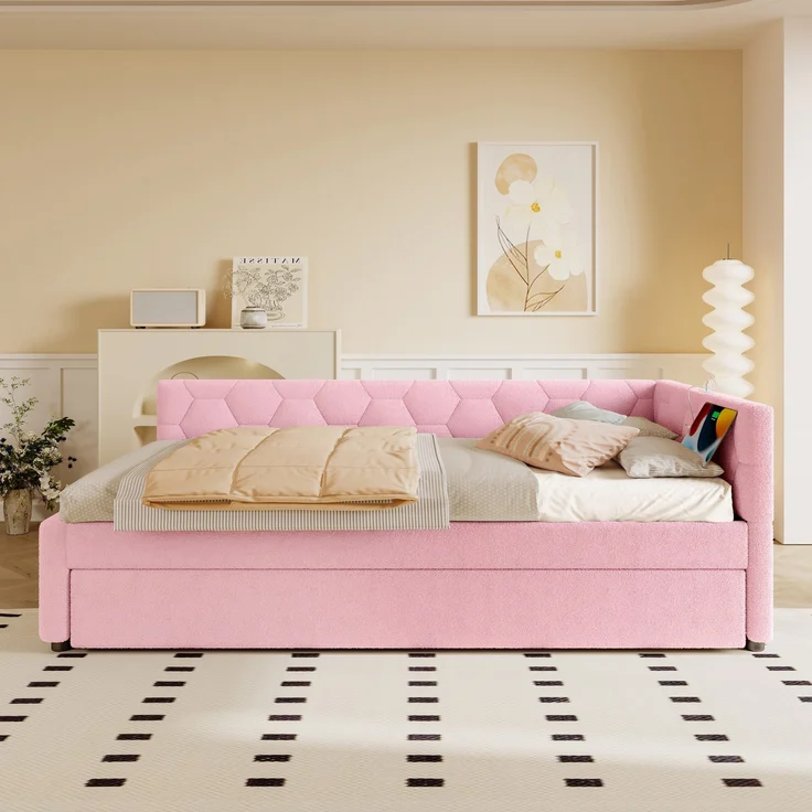 Schlafsofa mit Bettfunktion, Gästebett und Lattenrost, 90x200 cm, Polsterbett, Einzelbett, Jugendbett, Bezug aus Vlies – Bild 2