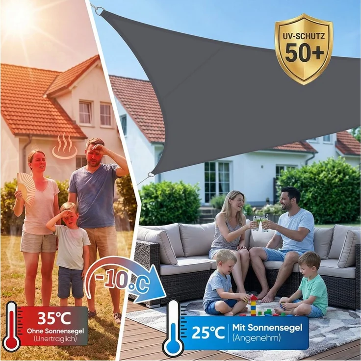 SUNULA Sonnensegel Balkon 160g/m² Polyester UV Schutz Sonnenschutz Terrasse Garten, Rechteckig, Anthrazit 2 x 3 m – Bild 4