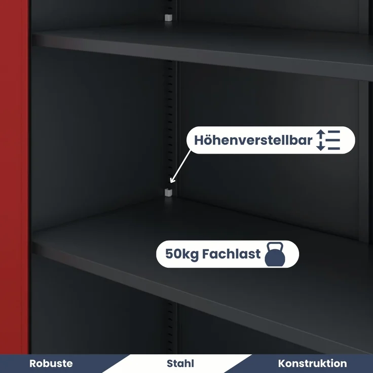 MegaDeal 4x Aktenschrank abschließbar KADO - 5 Ebenen verstellbar, Flügeltüren | Metallschrank Werkstatt Mehrzweckschrank Büroschrank aus Stahl Werkzeugschrank, 185x90x40cm Anthrazit-Rot – Bild 4