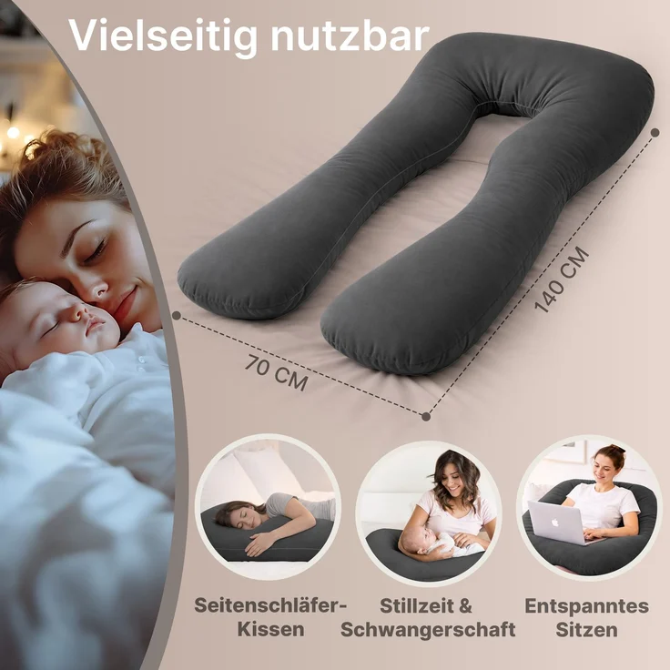 ELONEO Seitenschläferkissen XXL - Multifunktionskissen mit Bezug, formstabil, druckentlastend, bequem – Bild 2