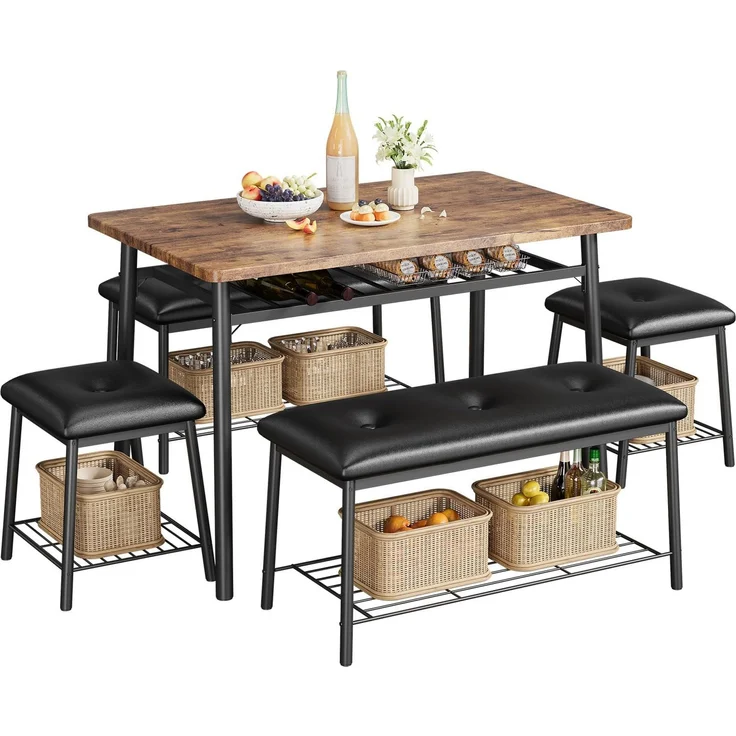 IDEALHOUSE Kompaktes 3-teiliges Essgruppe-Set für 2 – Esstisch mit Stauraum, Metallgestell und 2 gepolsterten Stühlen – Ideal für kleine Küchen, Wohnzimmer oder Apartments – Farbe: Klassisch Color