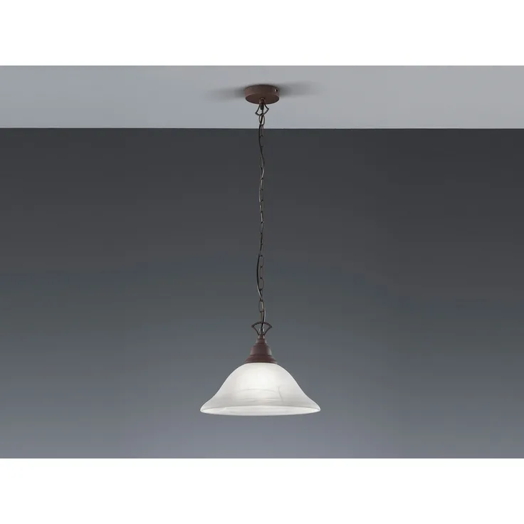 Landhaus LED Pendelleuchte in Rostoptik mit Glasschirm Weiß, Ø 33,5cm