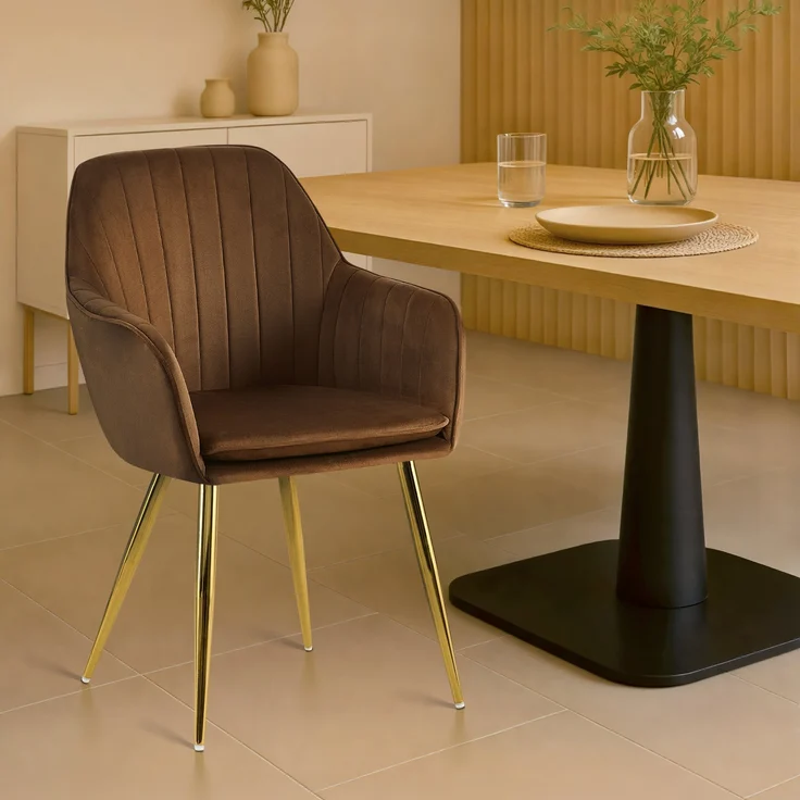 Esszimmerstuhl SULIS - Samt Braun 60x86x57 cm Gold | Essstühle Esszimmerstühle Küchenstühle Wohnzimmerstühle – Bild 2