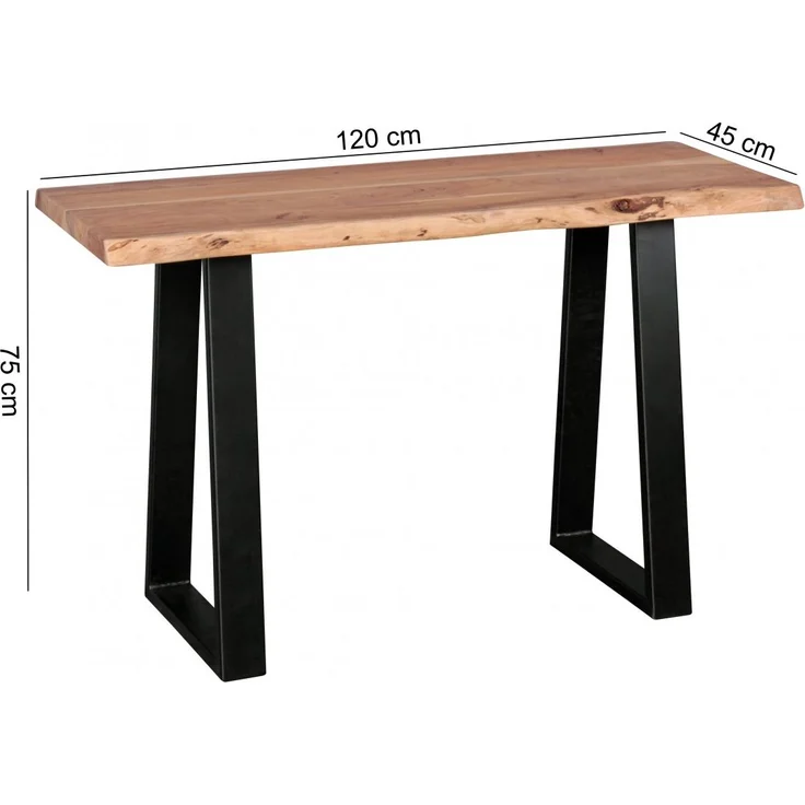 Konsolentisch GAYA 120cm Akazie Massivholz Landhausstil Baumkante Metallbeine – Bild 5