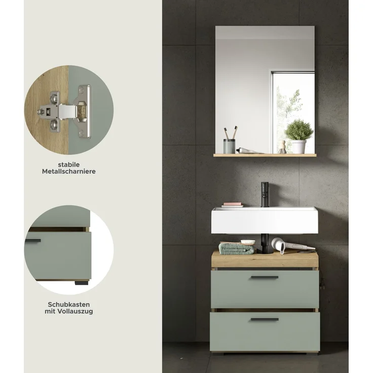 Xonox Scout Badkombination (B/H/T: 60x191x34 cm) in Salbei und Artisan Eiche Nachbildung – Bild 9