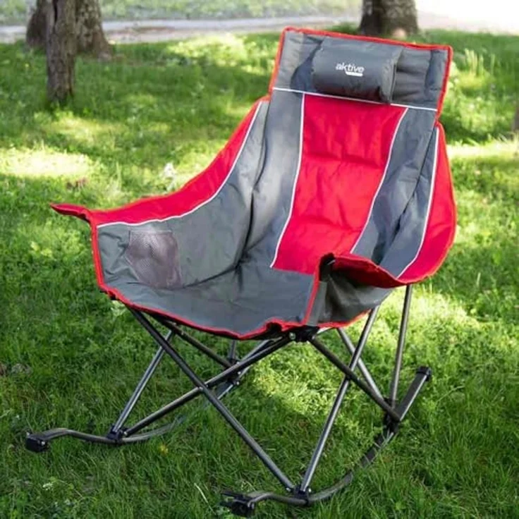AKTIVE - Klappbarer Camping-Schaukelstuhl, Stahl und gepolstertes Polyester, Mit Kissen und Seitentaschen, Inklusive Tragetasche, Schaukelstuhl, Klappstühle, Für Garten oder Strand (63046) – Bild 2