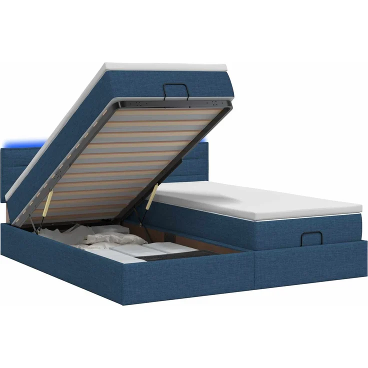 vidaXL Ottoman-Bett mit Matratze und LED Blau 200 x 200 cm Stoff 3457265 – Bild 2