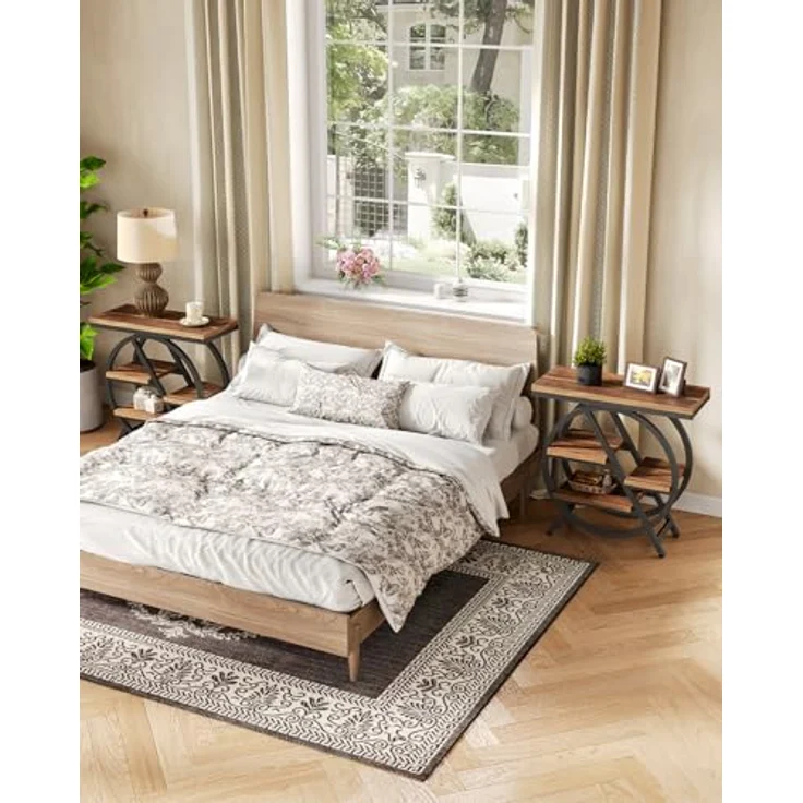 Beistelltisch 2er Set Schmaler Beistelltisch mit 4 Etagen Großer Stauraum, Moderner Nachttisch für Wohnzimmer, Home Office, Schlafzimmer, Braun – Bild 5