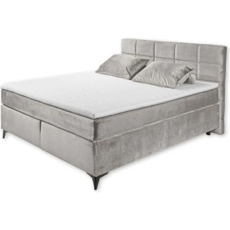 NAVARRA 6 Boxspringbett 160x200, Silber - Bequemes Doppelbett mit 7-Zonen-Federkern Matratze & Kaltschaum Topper - 163 x 113 x 210 cm (B/H/T) – Bild 2