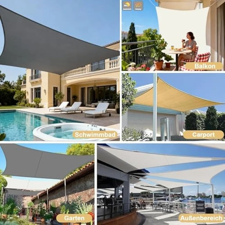 LOVE STORY Sonnensegel Wasserdicht 3. 5x5 m Rechteckig PES Polyester Sonnenschutz Windschutz Balkon Terrasse 95% UV-Schut,für Balkon Garten,Cremeweiß – Bild 6