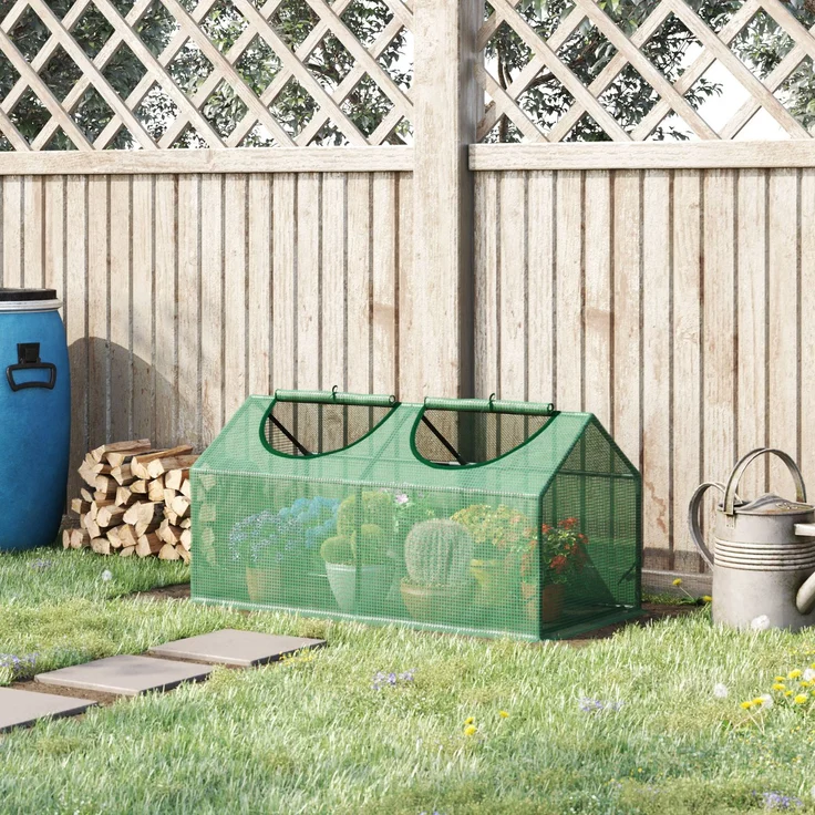 Wohnora-Mini-Gewächshaus mit 2 aufrollbaren Fenstern, hochdichter PE-Folie (140 g/m²), 120 x 60 x 60 cm, dunkelgrün,H 600cm x T 740cm x B 600cm – Bild 2