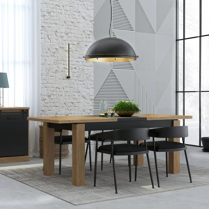 FORTE Kaszimiro Esstisch ausziehbar, Holzwerkstoff, Braun/Schwarz, 160,4 x 78,2 x 90,4 cm