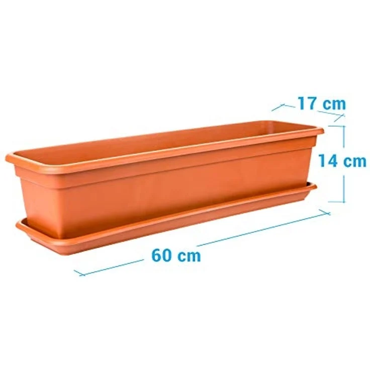 Centi Pflanzkübel Blumenkasten mit Untersetzer terracotta 60cm (4er-Set) – Bild 2