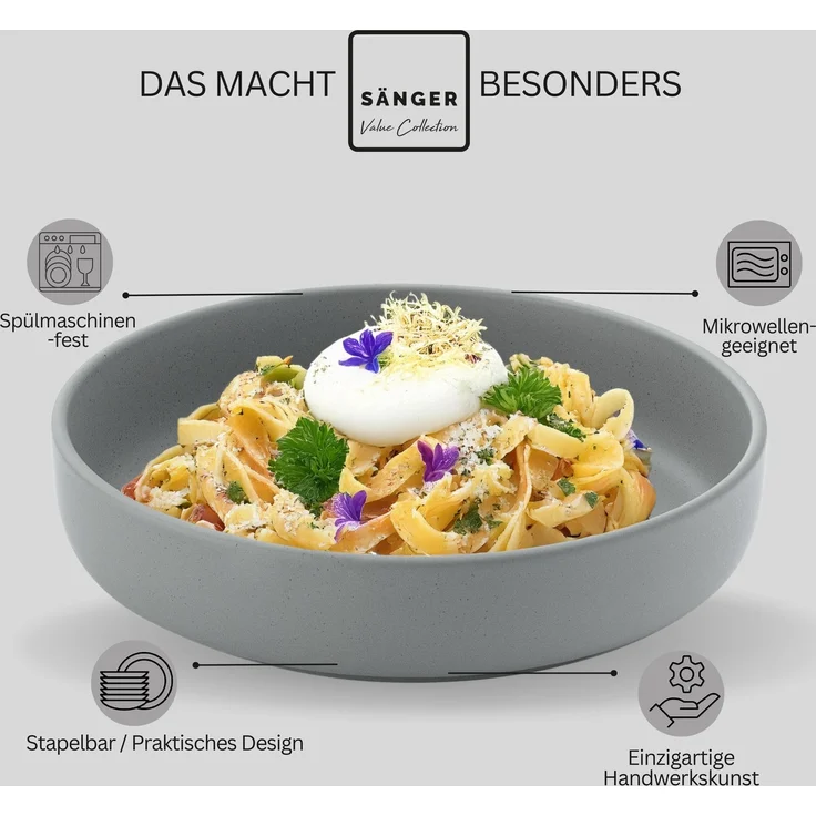 SÄNGER Steingut Pastaschalen Leeds Shadow 6 teilig – Bild 4