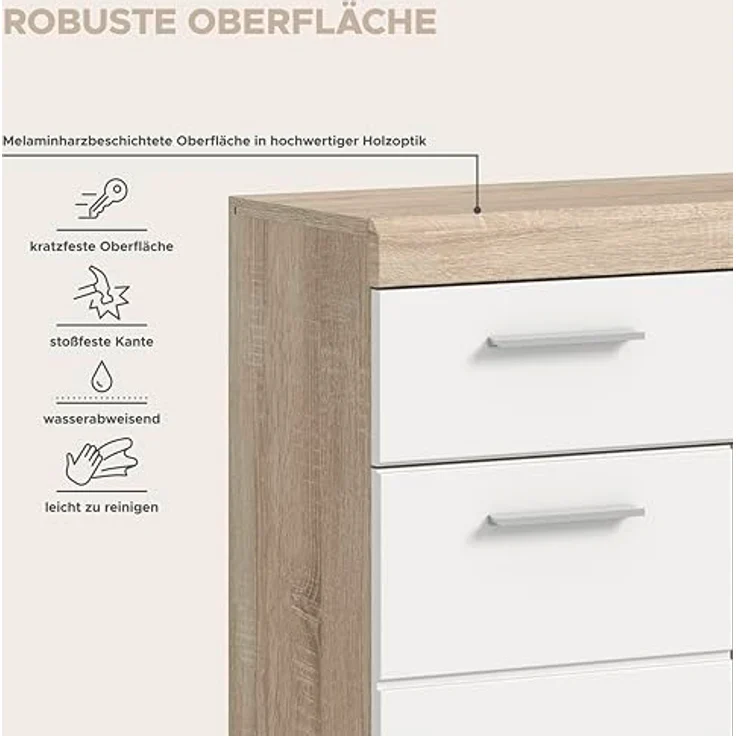 Xonox Lambada Standschrank breit (B/H/T 74x88x31) in weiß Hochglanz und Sonoma Eiche hell – Bild 5
