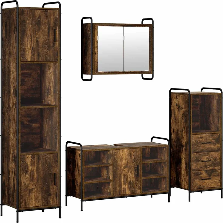 vidaXL Badezimmerschrank-Set 4 stk. Räuchereiche 40 x 36 x 181 cm 3444635 – Bild 2