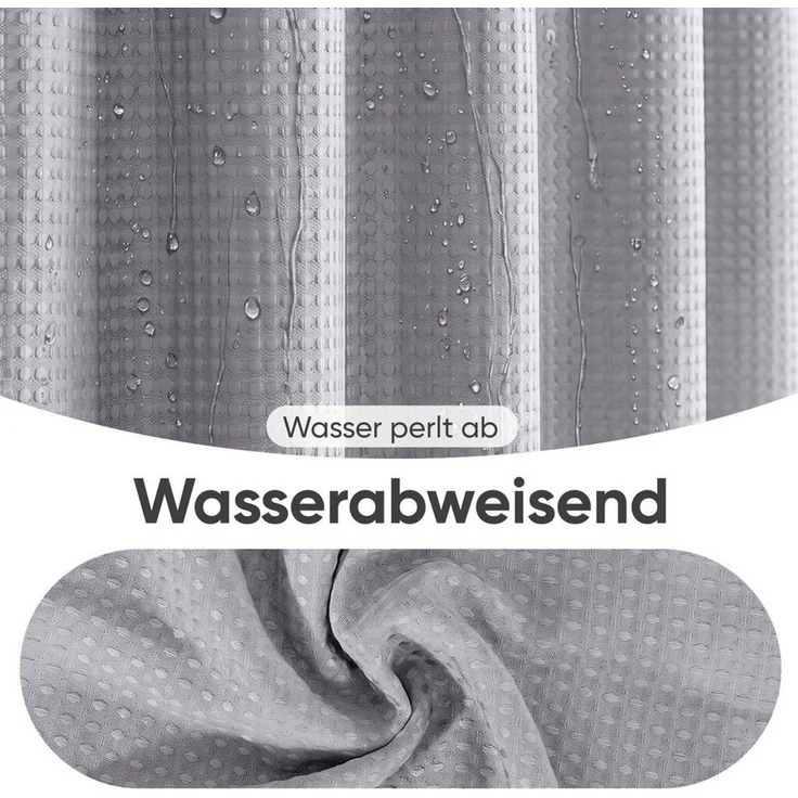 Sekey Duschvorhang Textil Duschvorhang Wannenvorhang Waschbar wasserabweisend mit Ringe Breite 180 cm (Packung, inkl. 12 Ringe), Badewannenvorh, 100% Polyester, Waffelstoff 180x200cm Dunkelgrau – Bild 4