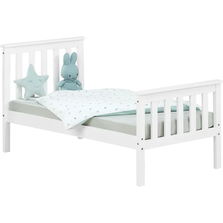 Homestyle4u Juniorbett, Kinderbett, Jugendbett, Holzbett, Bettgestell, Weiß, 70x140 cm