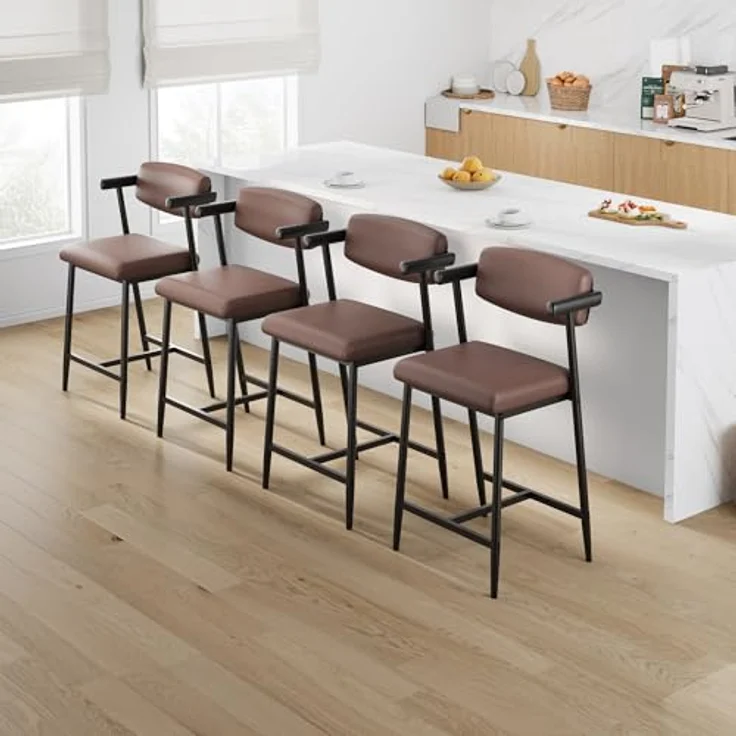 GarveeHome 4er Set Barhocker Mit Sitzkissen Aus PU-Leder Und Metallgestell, Esszimmerstühle Mit Rucklehne, Hohe Hocker Mit Fußlehnen Und Armlehnen, Für Esszimmer Und Wohnzimmer, 49 x 48 x 94 cm – Bild 7