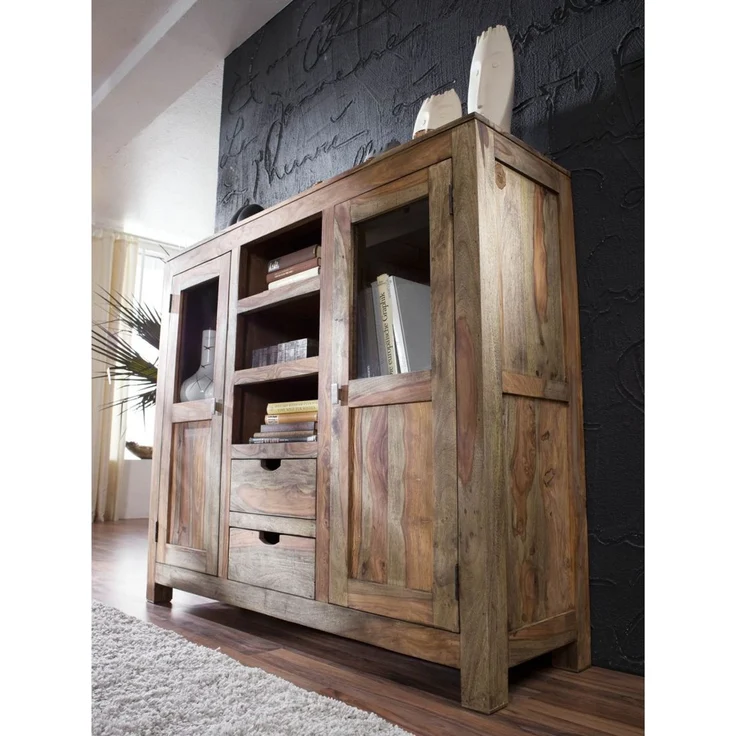 Highboard Sheesham 140x40x120 grau geölt NATURE GREY #63 – Bild 3