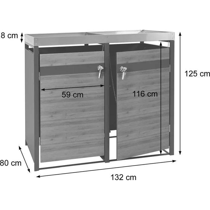 2er Mülltonnenverkleidung mit Pflanzkasten HWC-J82, erweiterbar, Metall 59kg, anthrazit ~ Kirsche-Holzoptik dunkelbraun – Bild 3