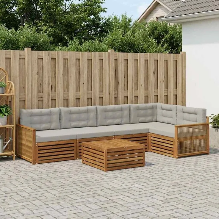 vidaXL Outdoor-Sofagarnitur 6 stk. 5-Sitzer Natur und Hellgrau 3383389