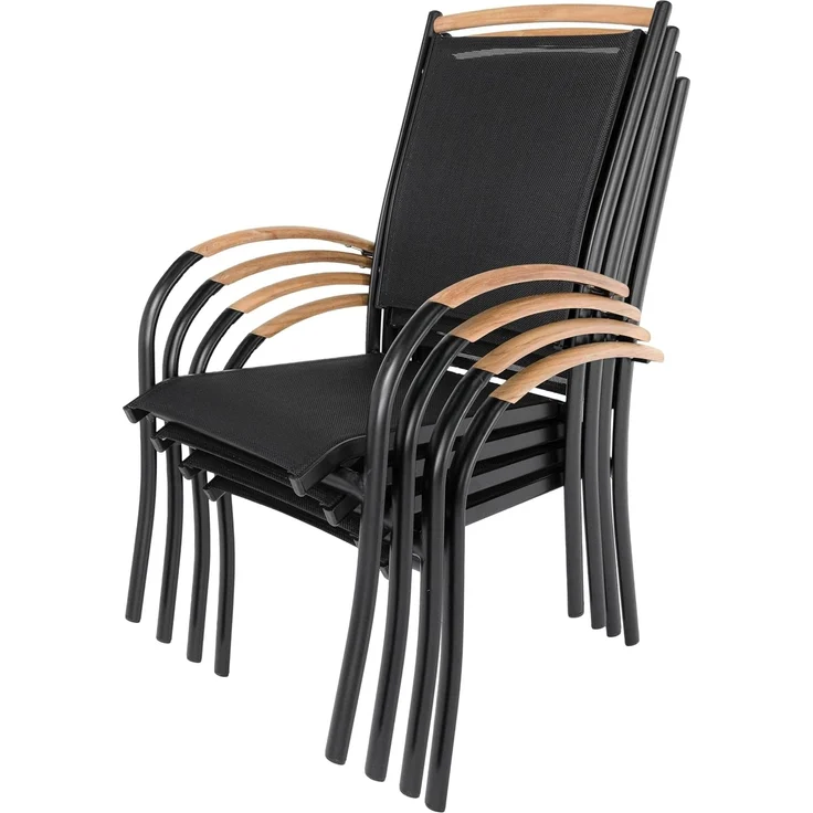 ib style Gartenstuhl Diplomat Stapelstuhl schwarz / teak Set, Gartenstuhlset - Gartensessel - Stapelbar - mehrfach gewebt