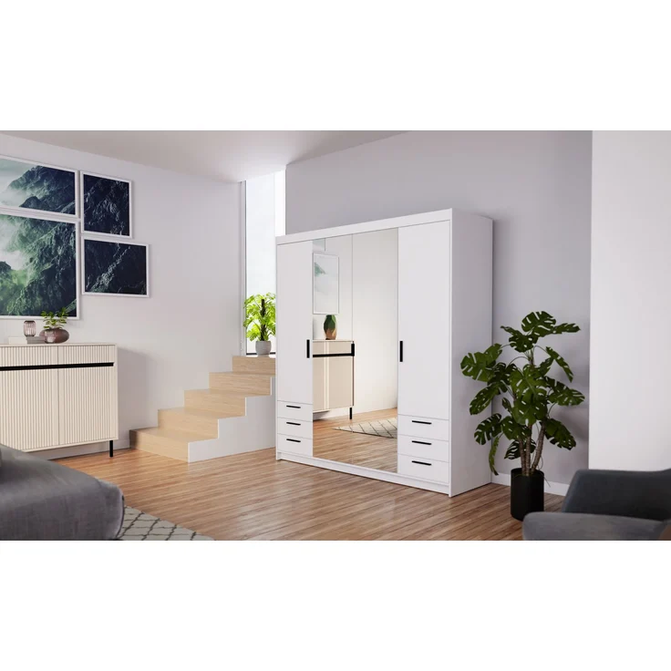 AX LIVING Weiß Kleiderschrank mit Spiegel Storicos 4T6S 176,3cm Groß – Bild 4