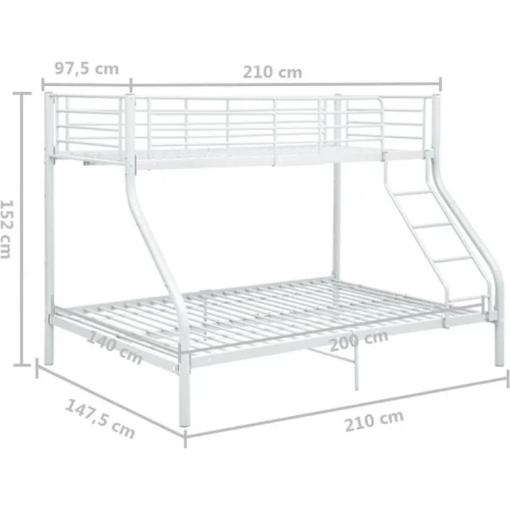 vidaXL Etagenbettgestell Weiß Metall 140x200 cm/90x200 cm 287903 – Bild 3