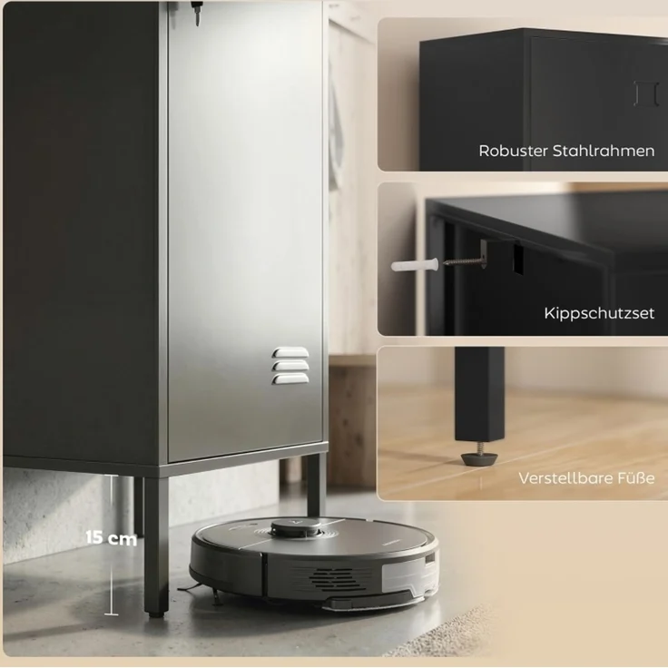 DESVIAE Garderobenschrank mit abschließbarer Tür und Kleiderstange 40x179x40 cm Stahl Schwarz – Bild 4